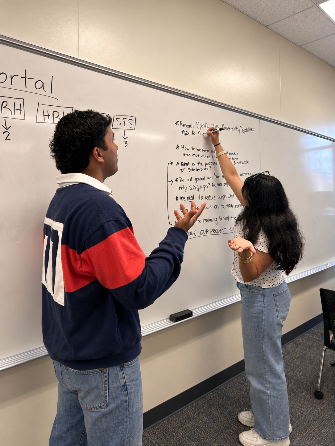 Ethan collaborating on UX research at a whiteboard